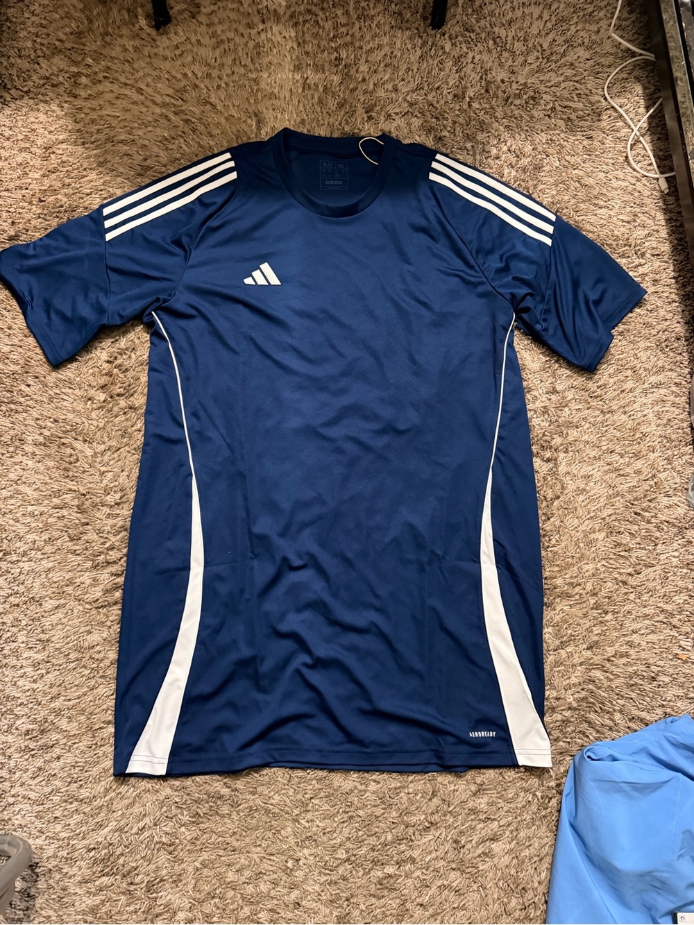 adidas Navy Blue Short-Sleeve Training Jersey with White Accents